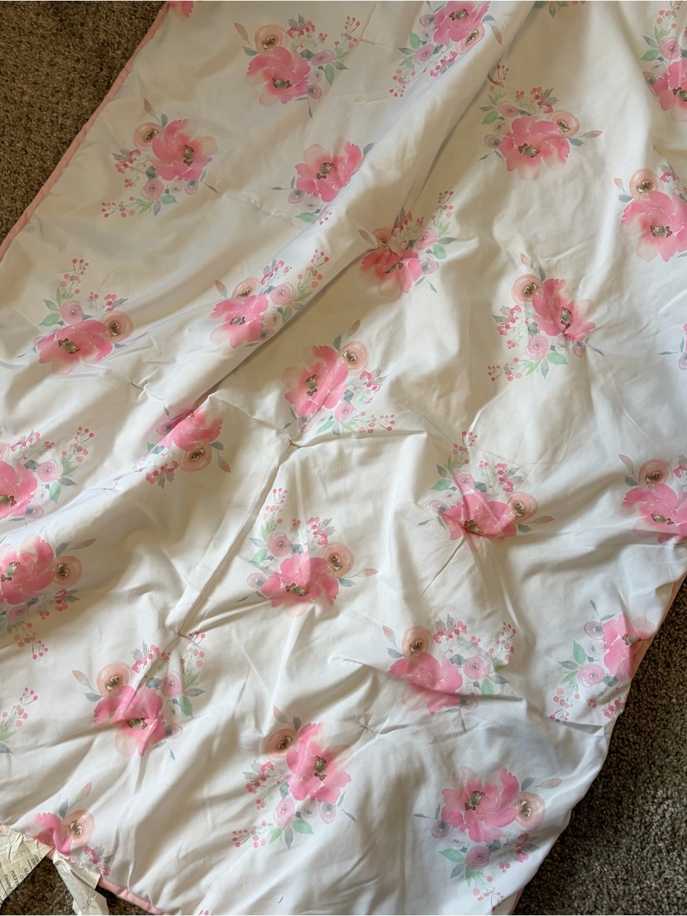 Reversible Floral Pink and Cream baby quilt Bedding